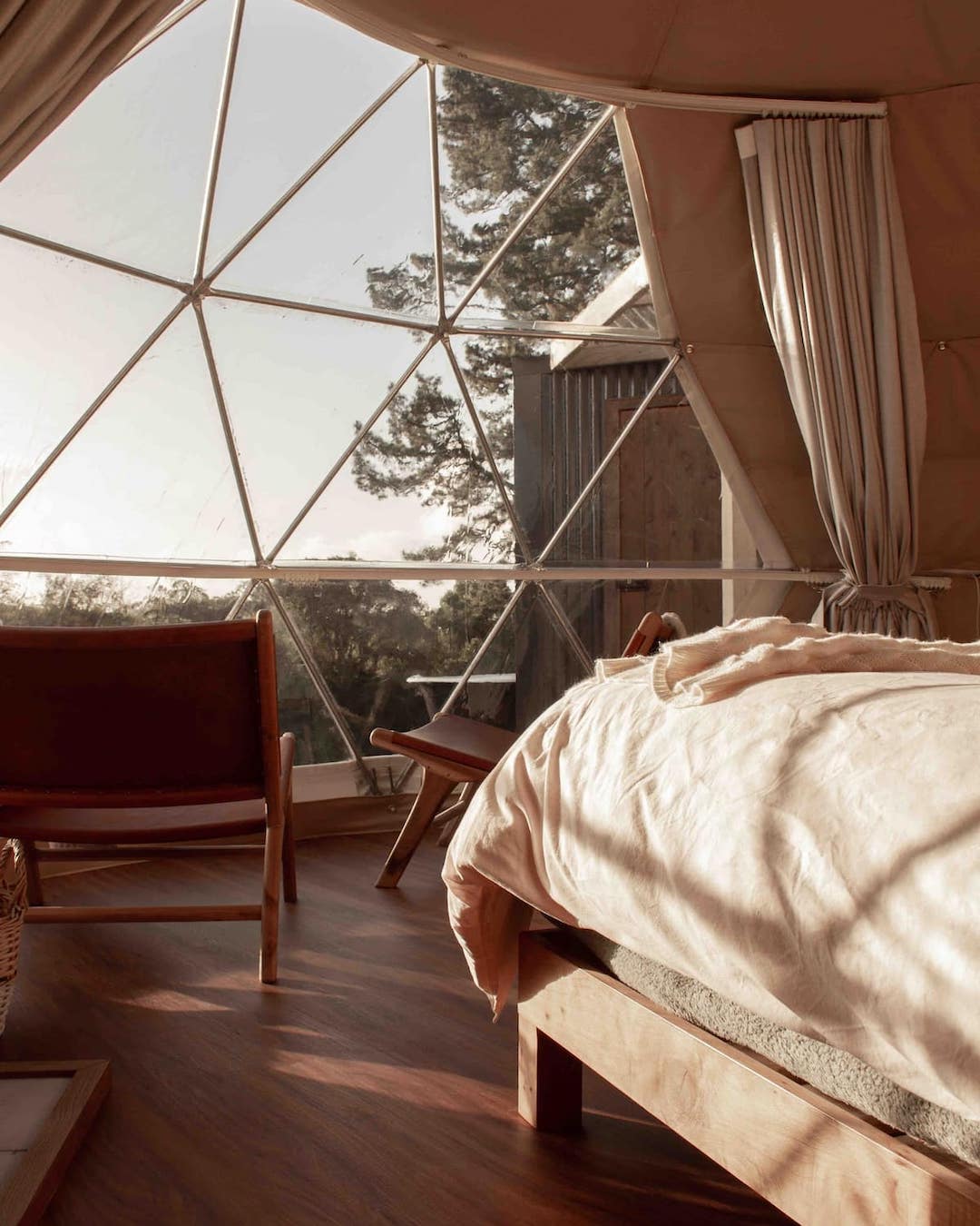 A geodesic dome is seen from the inside.