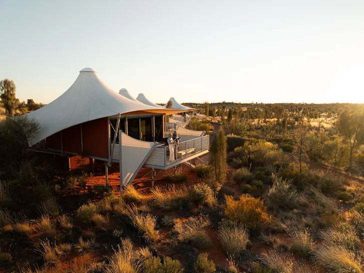 A birdseye view of the tented pavilions at Longitude 131, Uluru