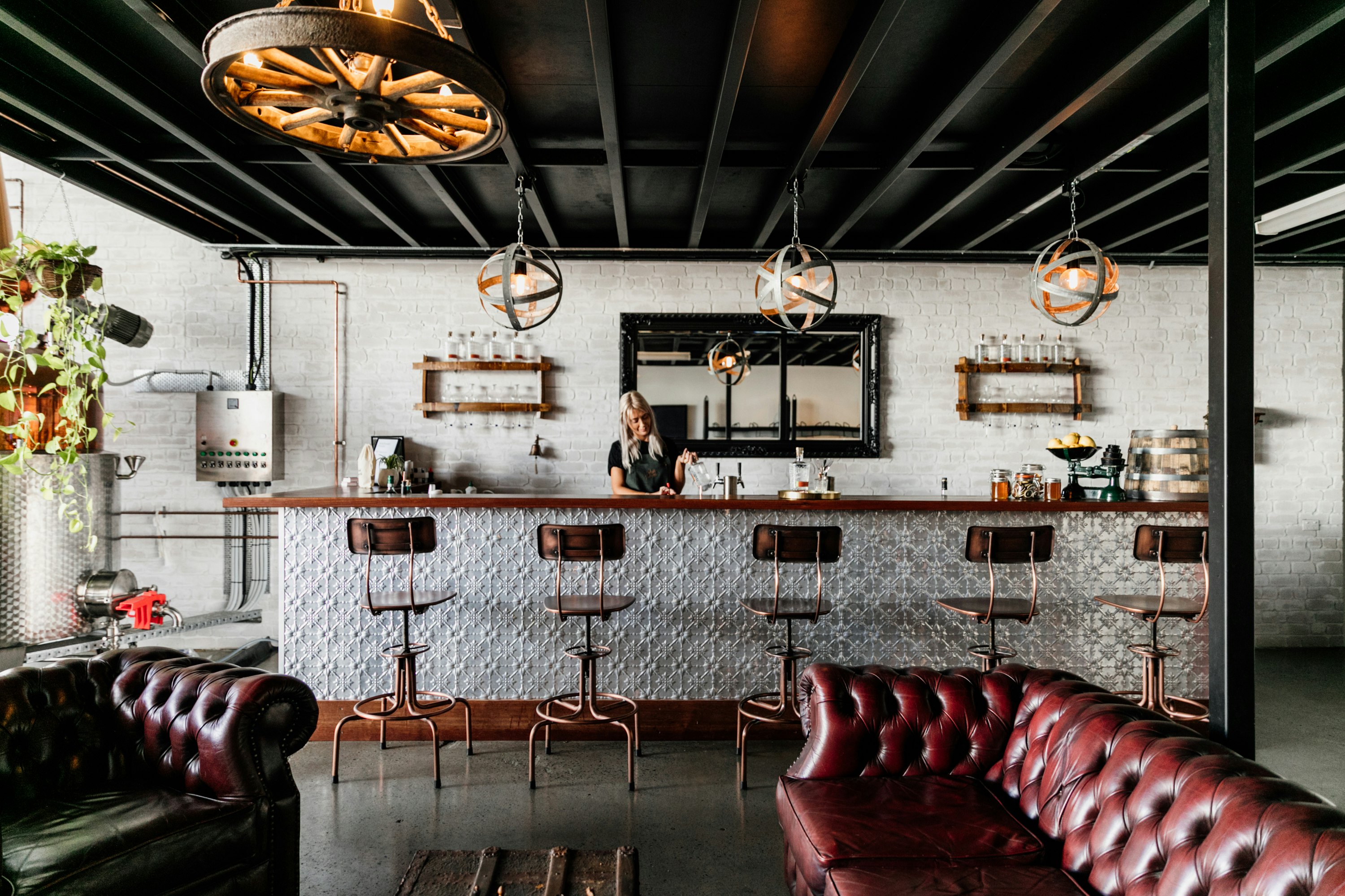 the interior of a beautiful gin distillery