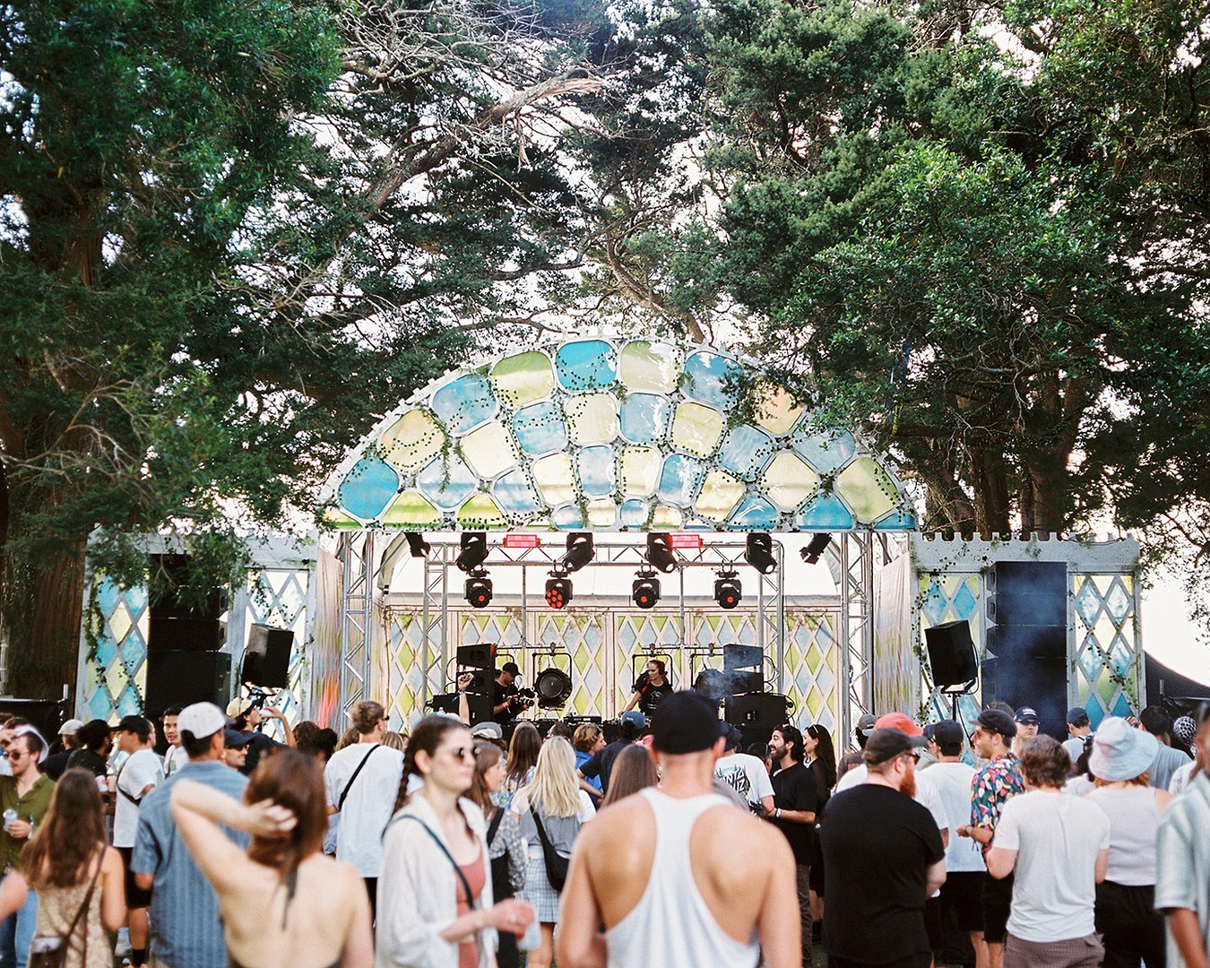 People milling in front of the stage at 121 Festival.