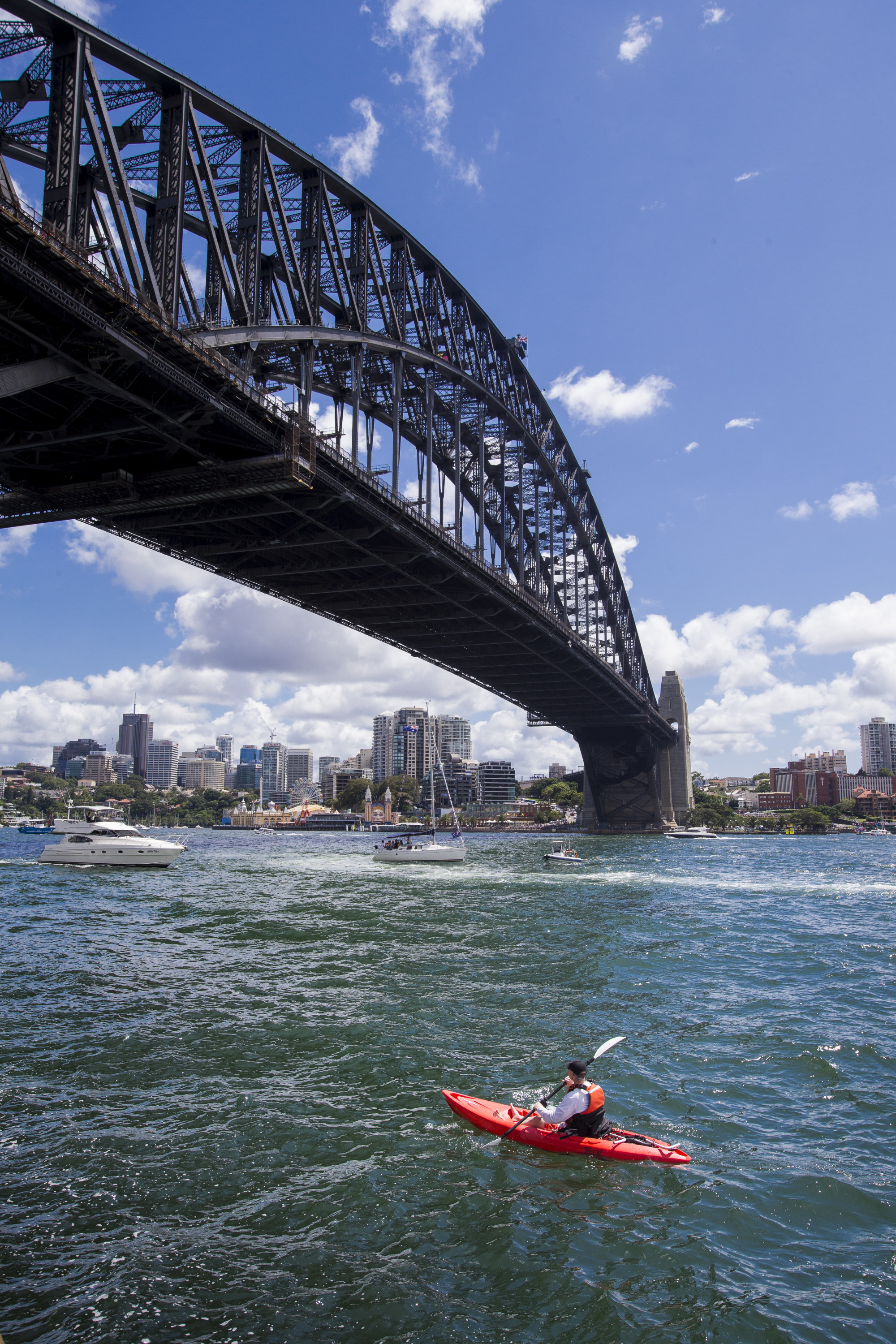 someone kayaking on the sydney harbour