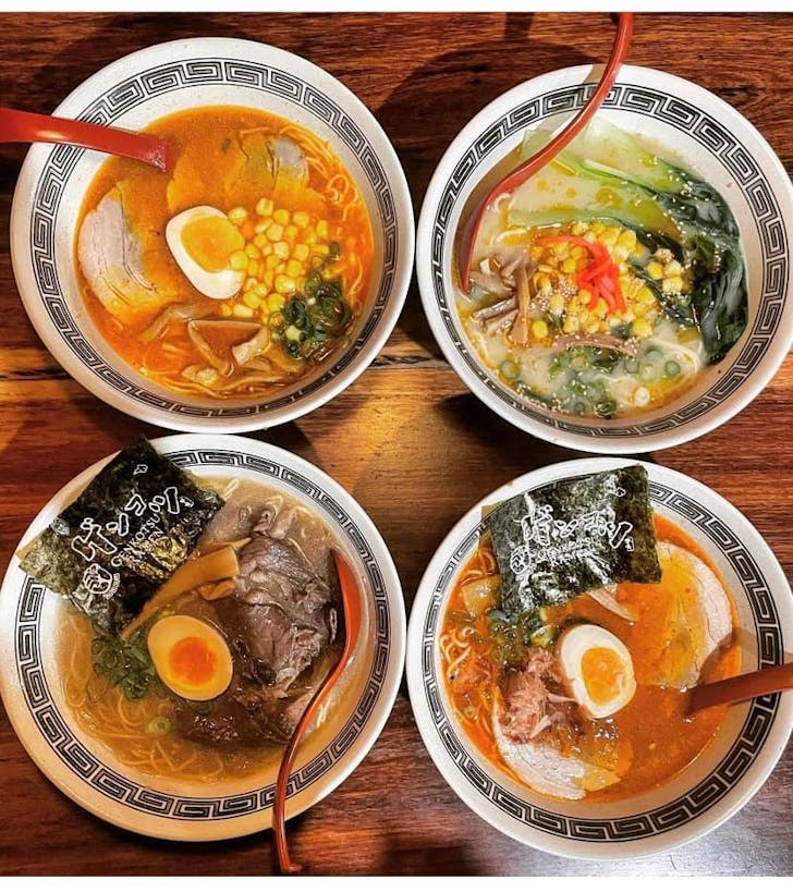 four bowls of ramen