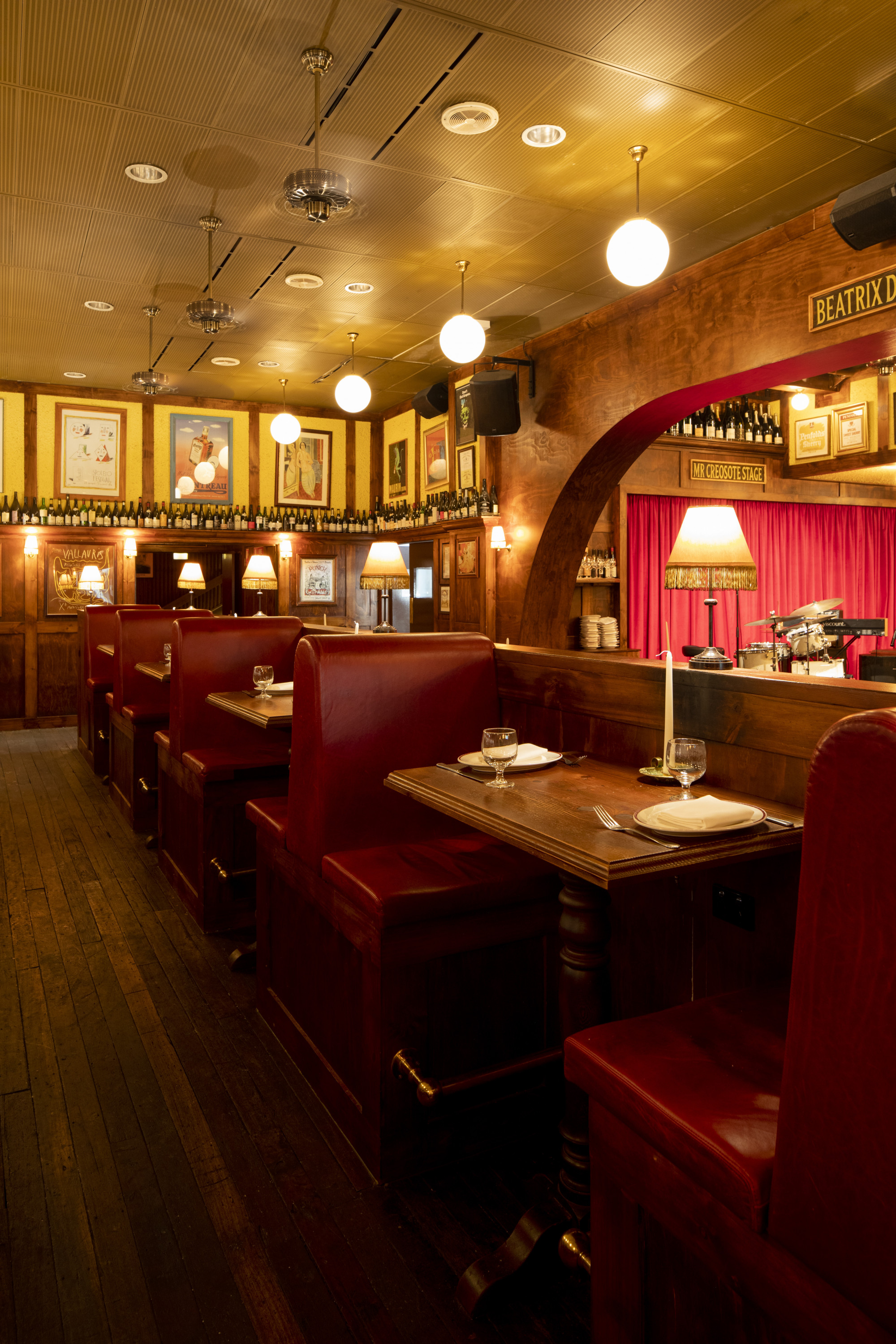 red booths of Huberts in Sydney