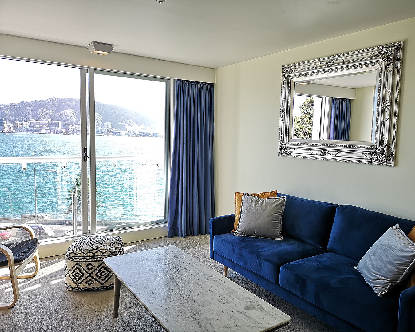 The stunning harbour views at the 180 Degree View Home shine through the lounge balcony window.