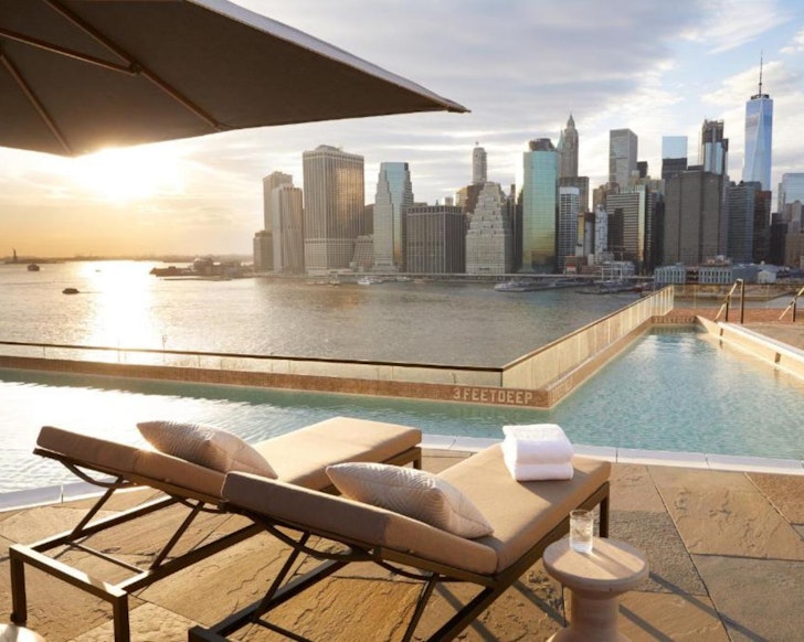The pool at 1 Hotel Brooklyn Bridge best hotels for families New York