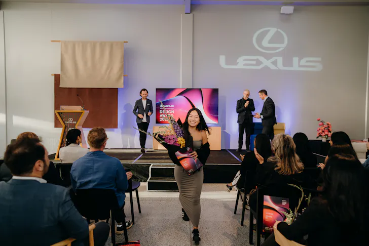 Fiona Yoon receives her award at the Lexus Design Awards