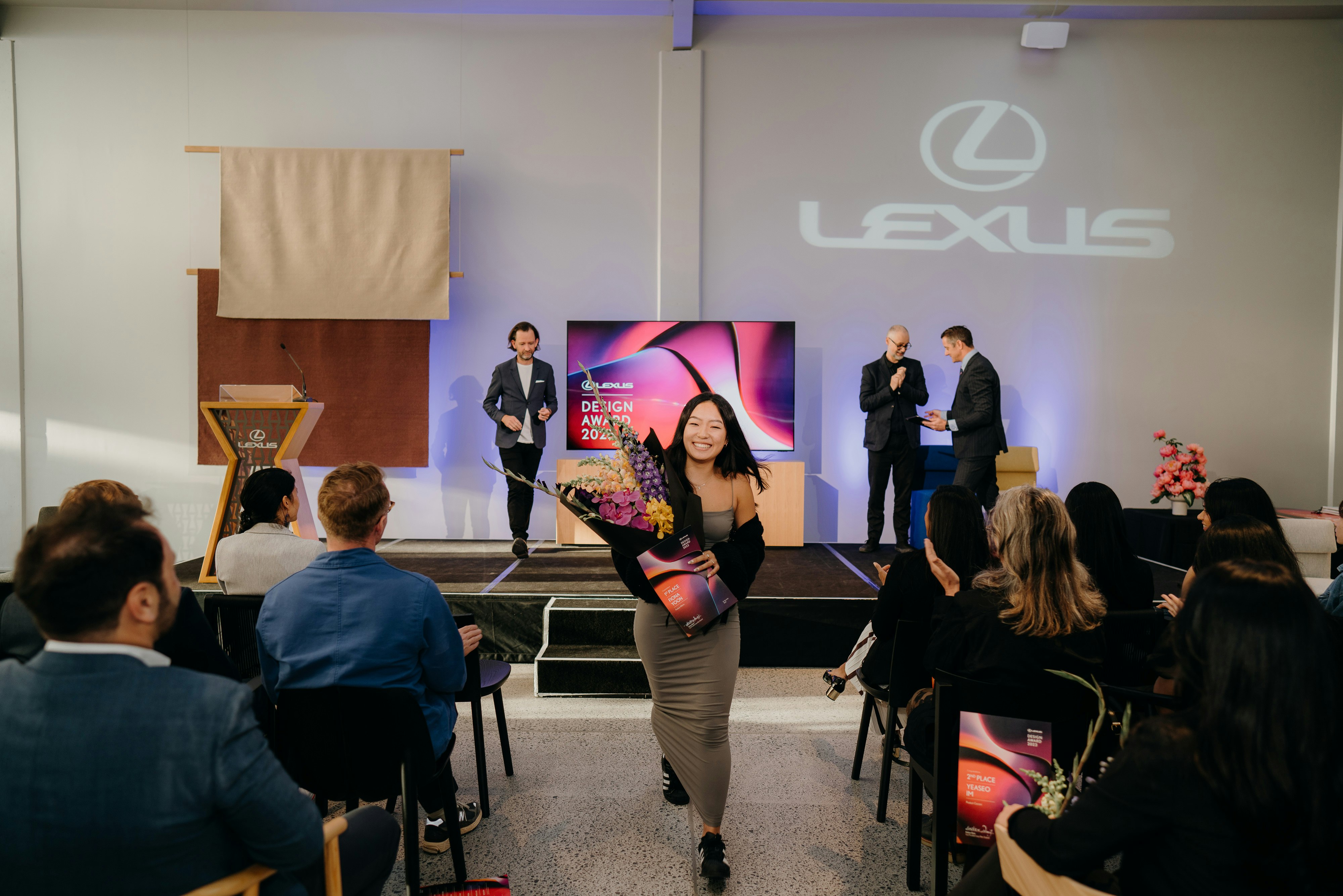 Fiona Yoon receives her award at the Lexus Design Awards