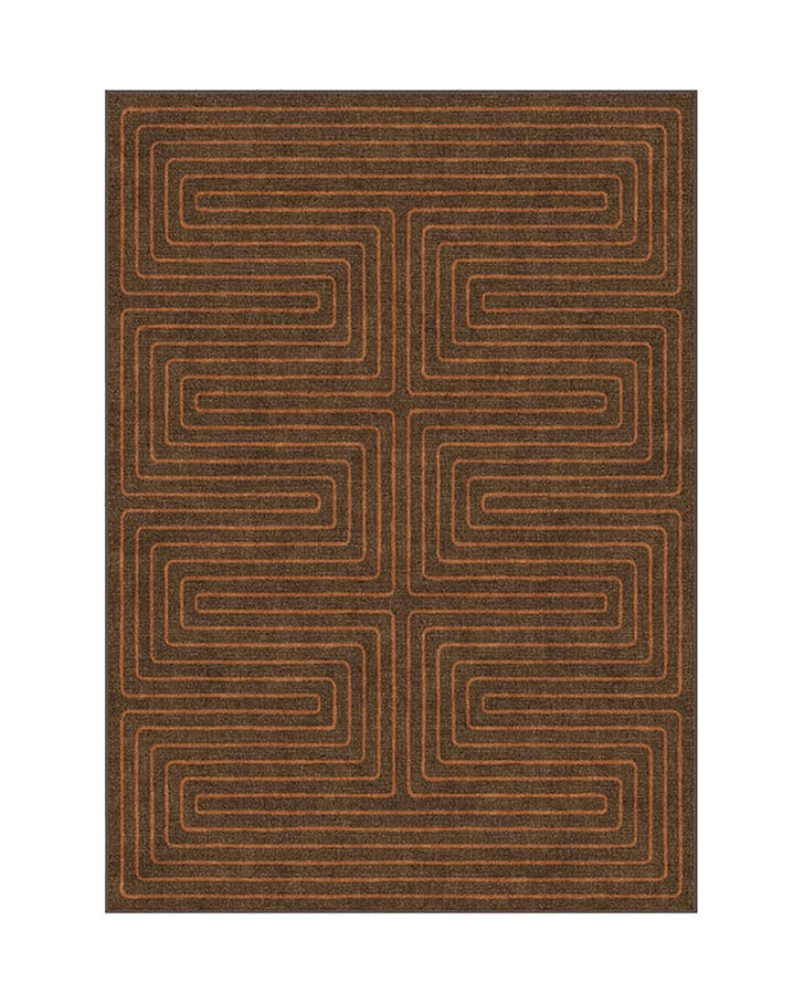 A brown geometric-style washable rug