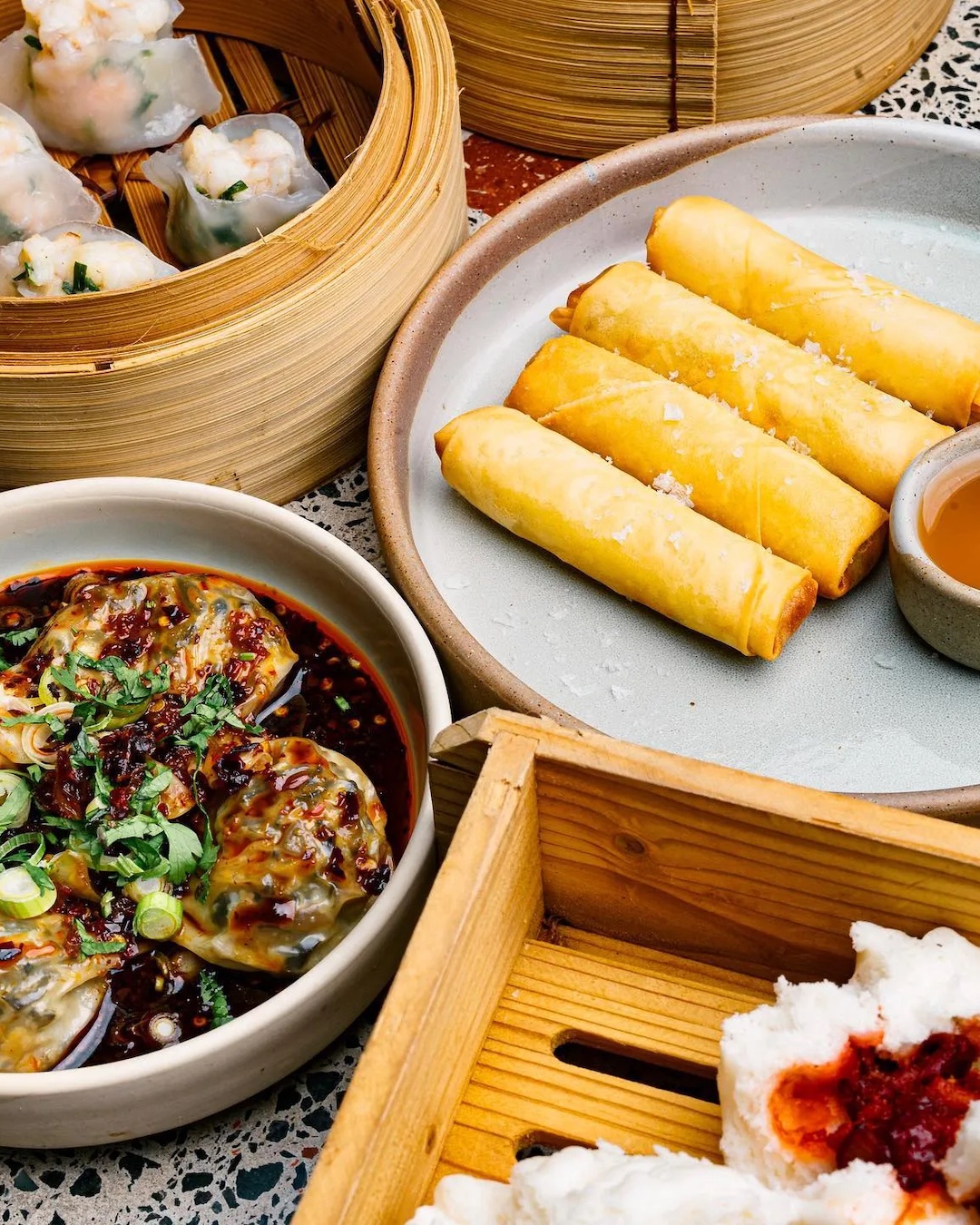 plates of yum cha dishes at southside, one of the best restaurants in brisbane