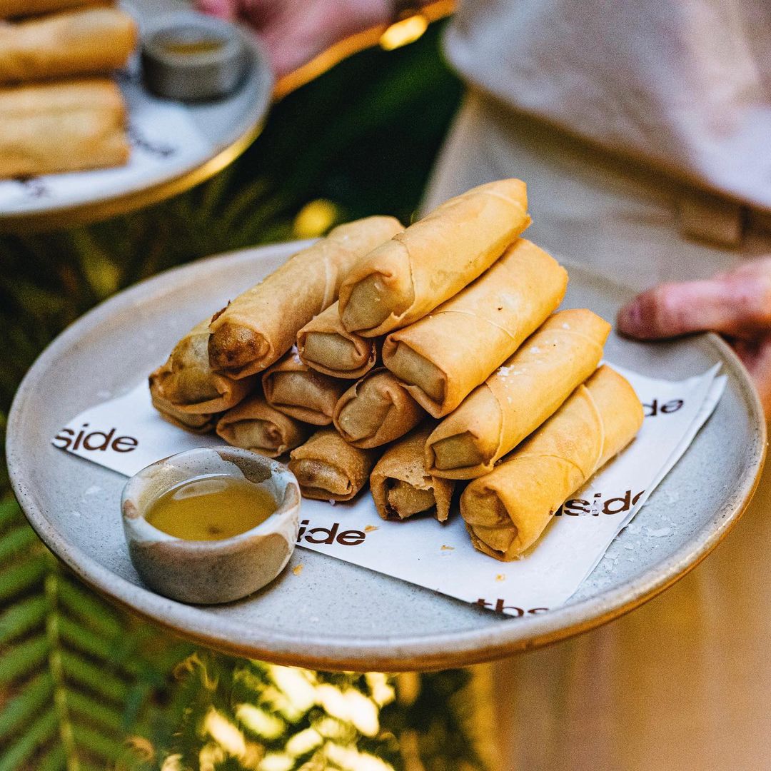 a plate of spring rolls