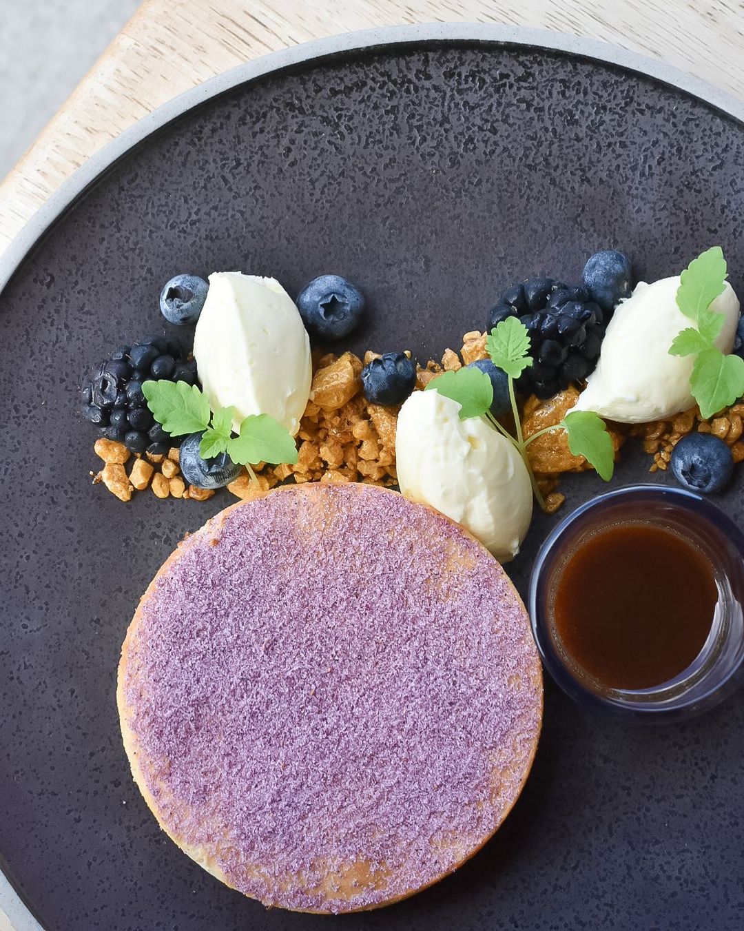 a purple cheesecake breakfast dish