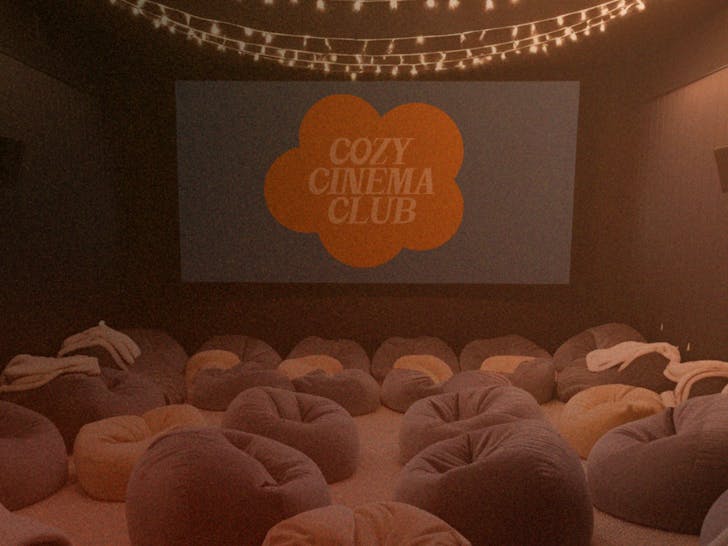beanbags and blankets at cozy cinema 