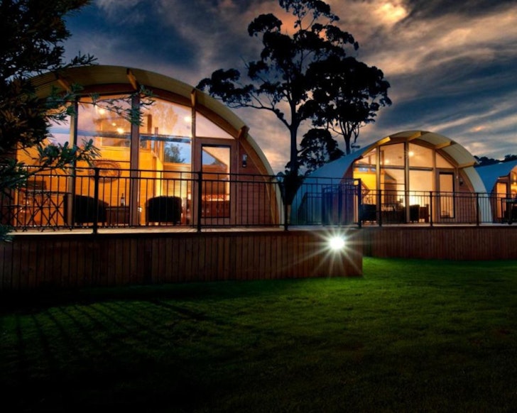 The curved exterior of 43 Degrees one of the best hotels in Tasmania