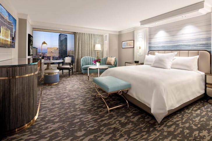 a luxe Las Vegas hotel room at Bellagio