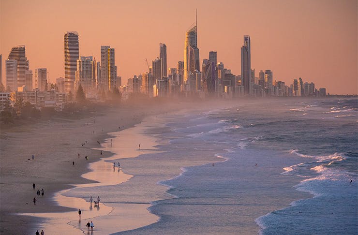 A beautiful sunset shot of the skyline at Surfers Paradise