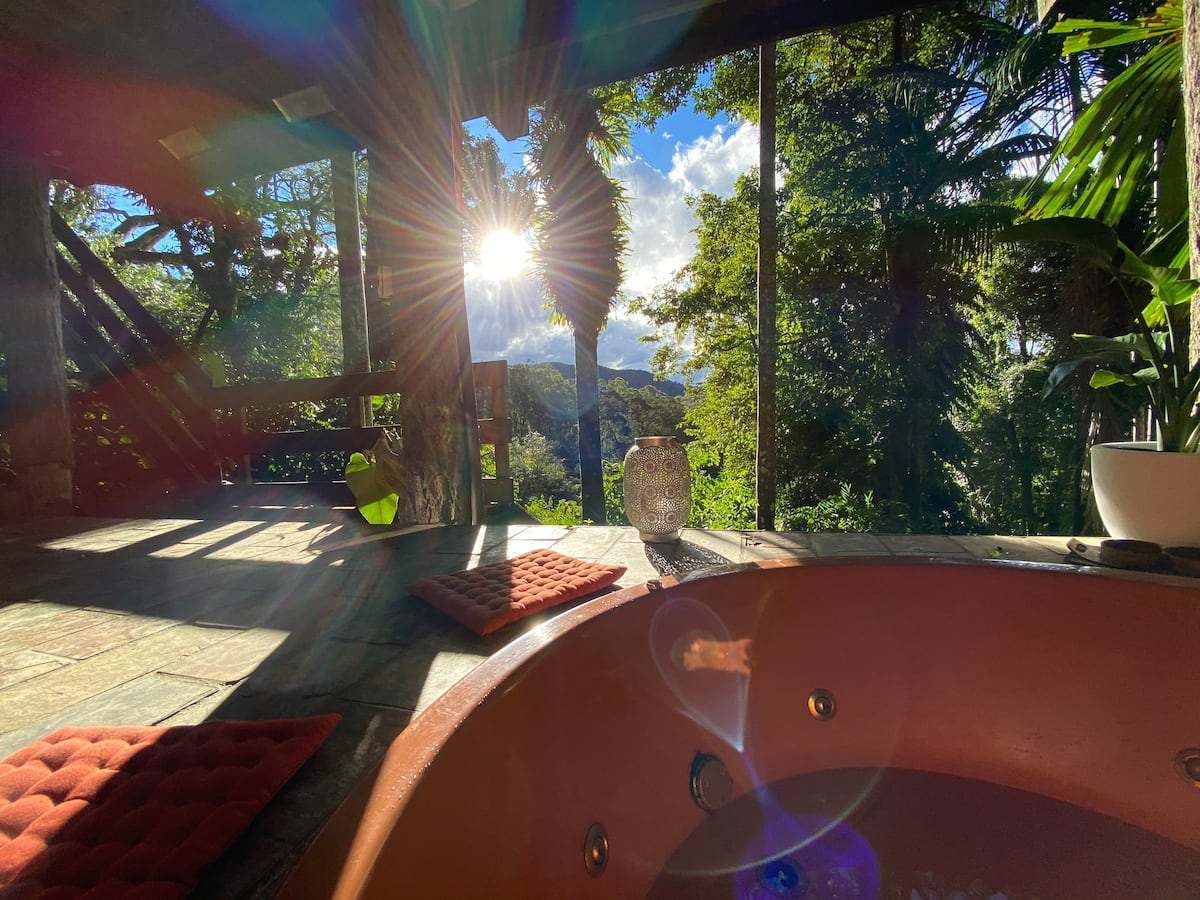 a spa overlooking a rainforest