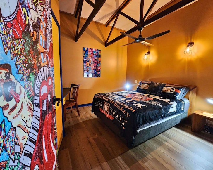 The retro bedroom at 702 Retro Cooloola Villa best accommodation K'gari