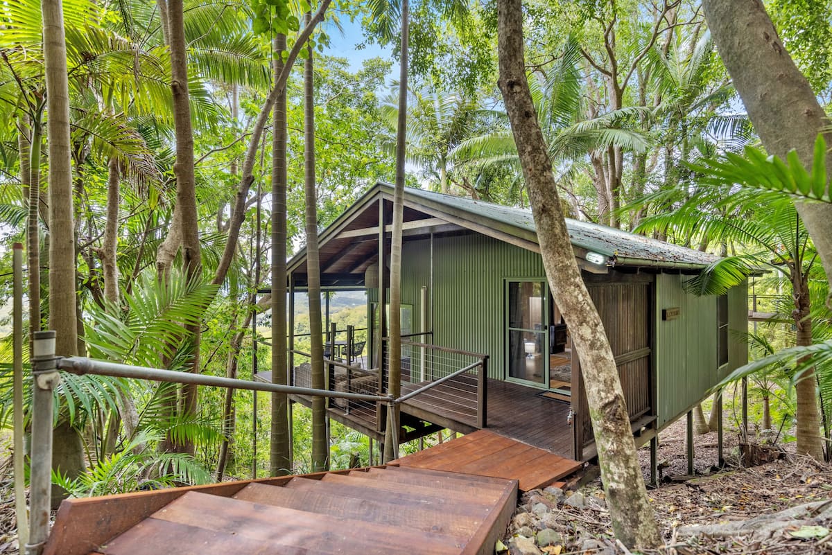 a cabin in trees