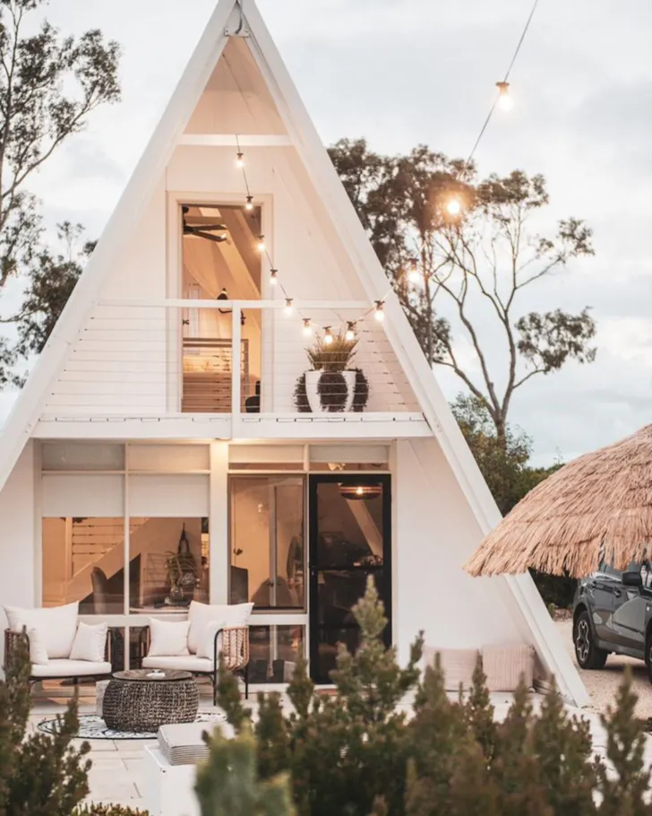 The white pointed exterior of A-Frame Chalet best WA cabins and cottages