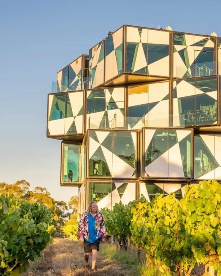 Giant cube in vineyard