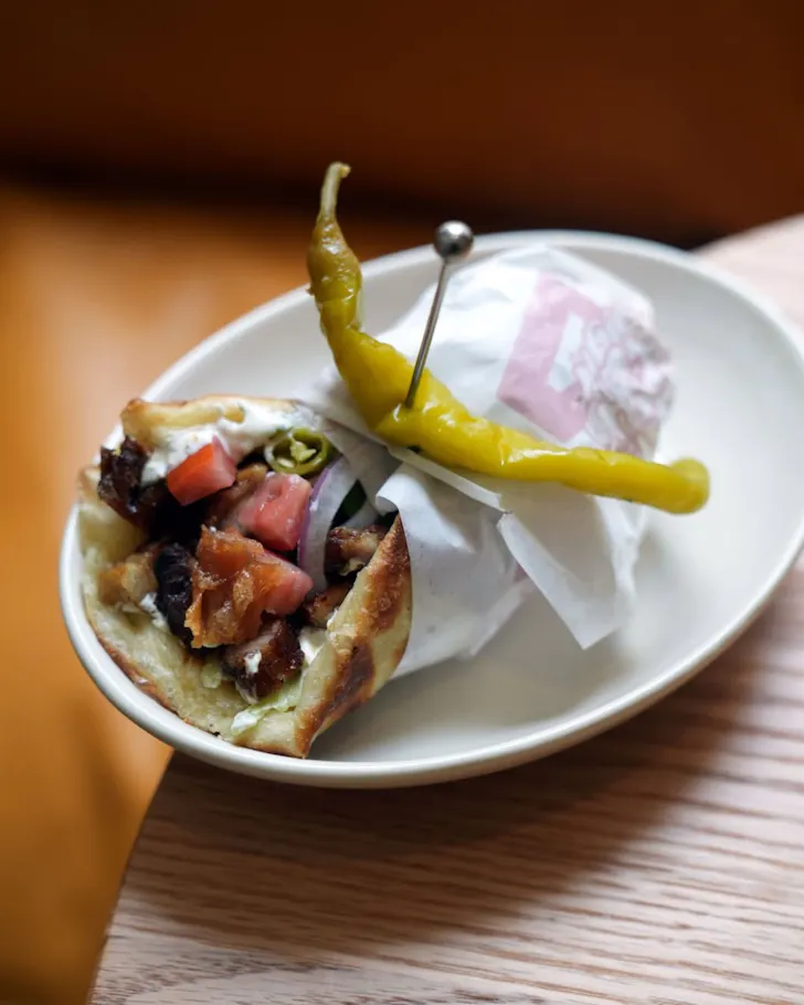Wrap on a plate with pickle