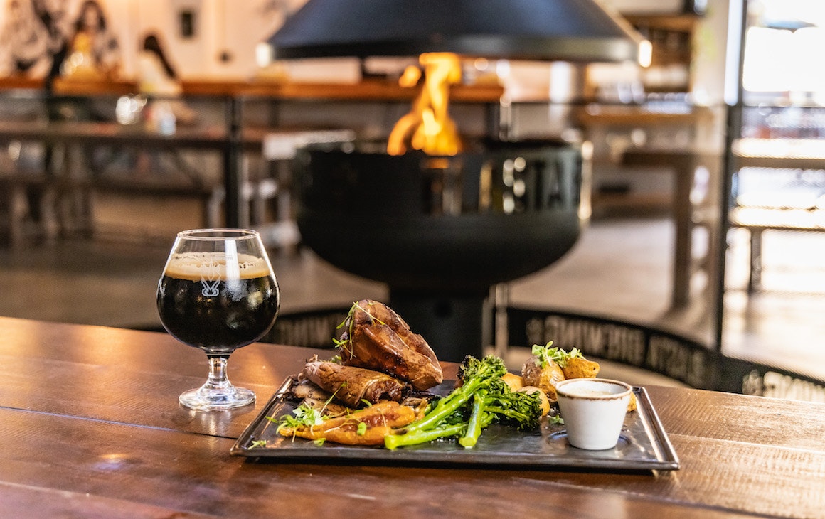 a roast dinner and pint at Blasta Brewing