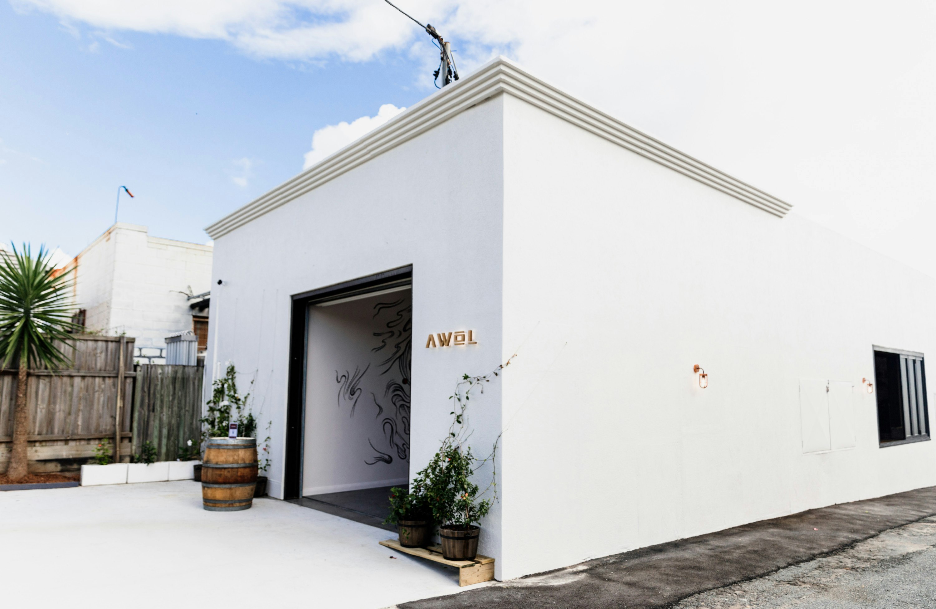 the exterior of a white building