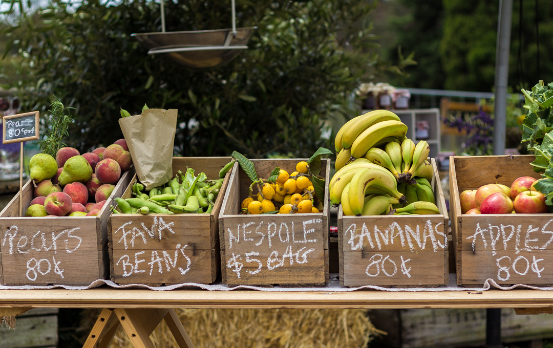 A table with different produce at one of the best markets in Melbourne.