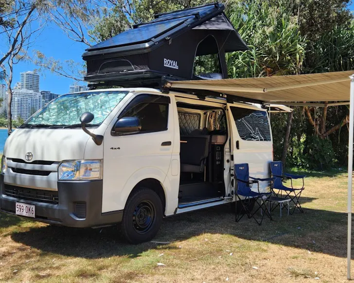 An external view of Adventurer best family campervan hire Queensland