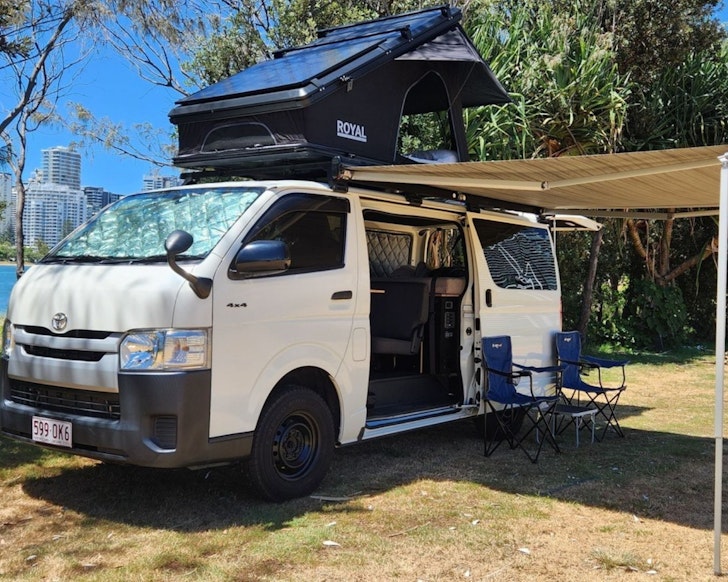 An external view of Adventurer best family campervan hire Queensland