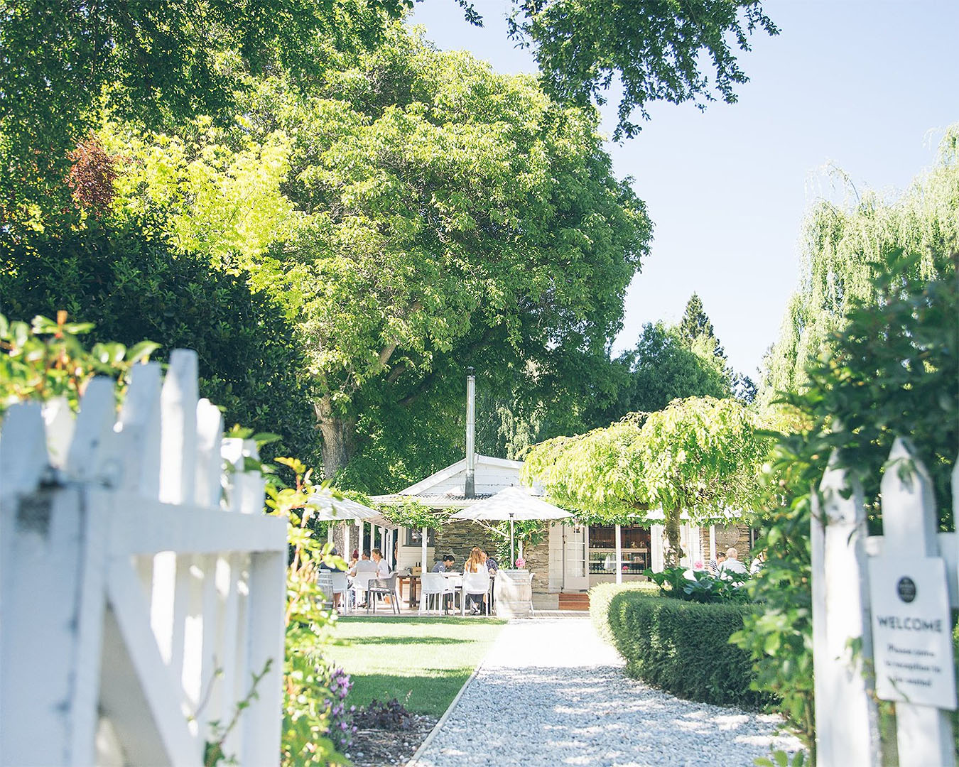 A beautiful garden path leading to Akarua, one of the best restaurants in Arrowtown and Lake Hayes.