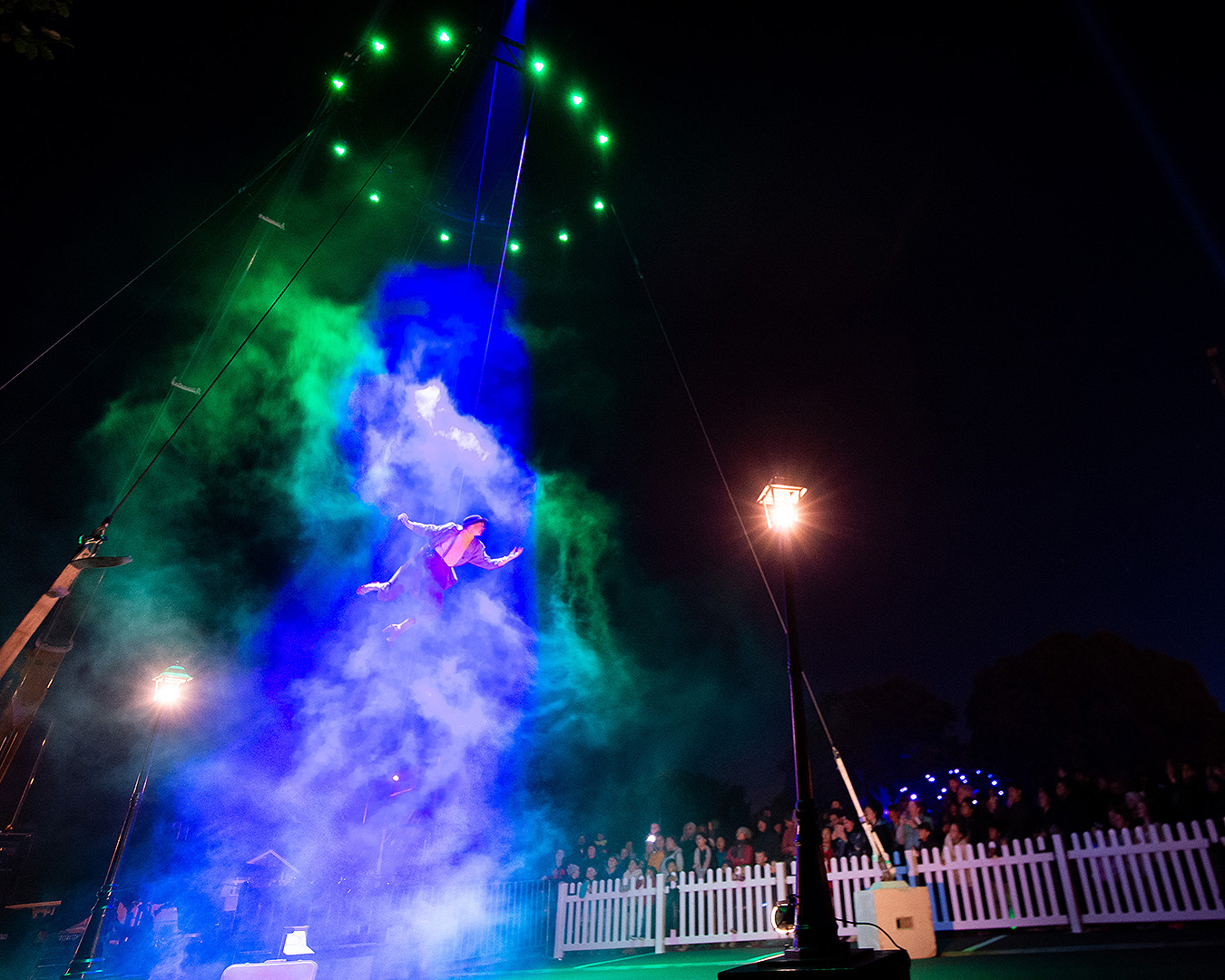 A person flies into the sky at the alien abduction.