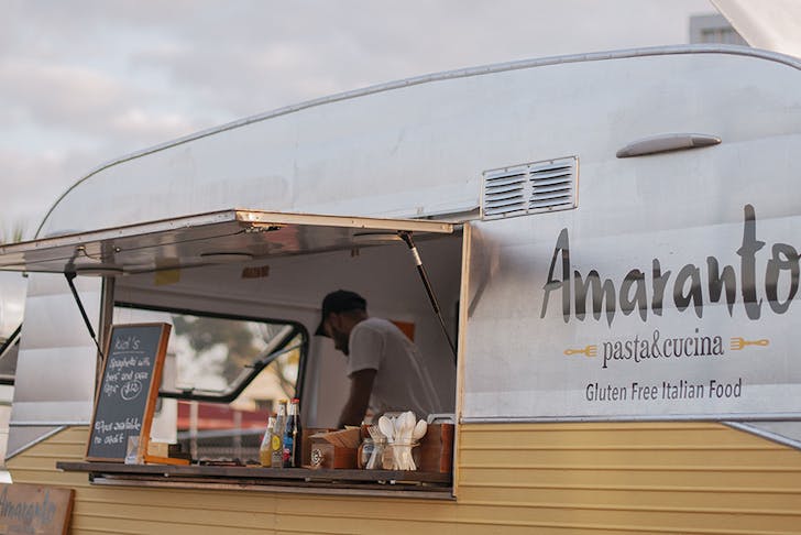 The food truck for Amaranto seen on a sunny evening around Auckland.