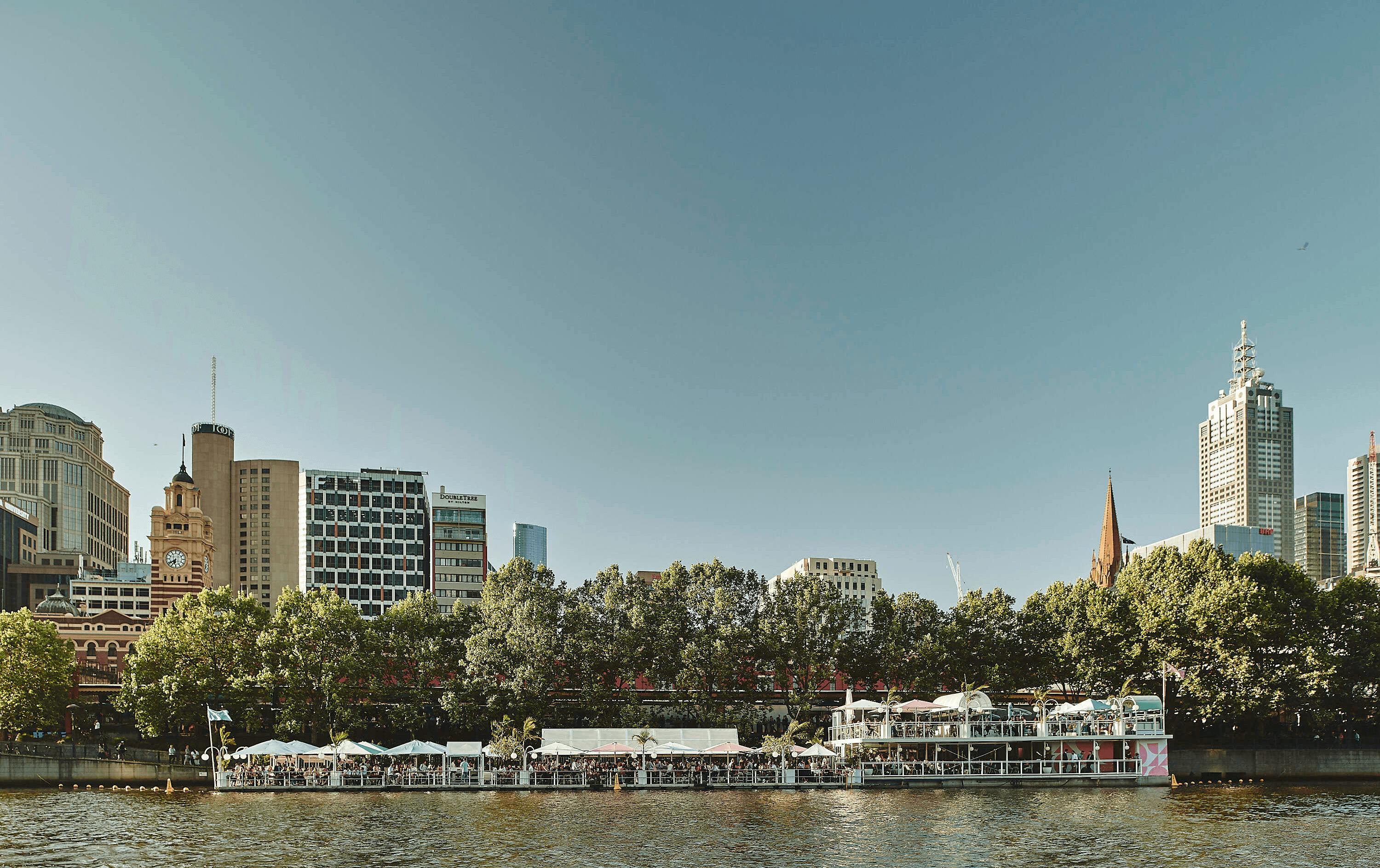 A shot of Arbory Afloat with blue skies. 