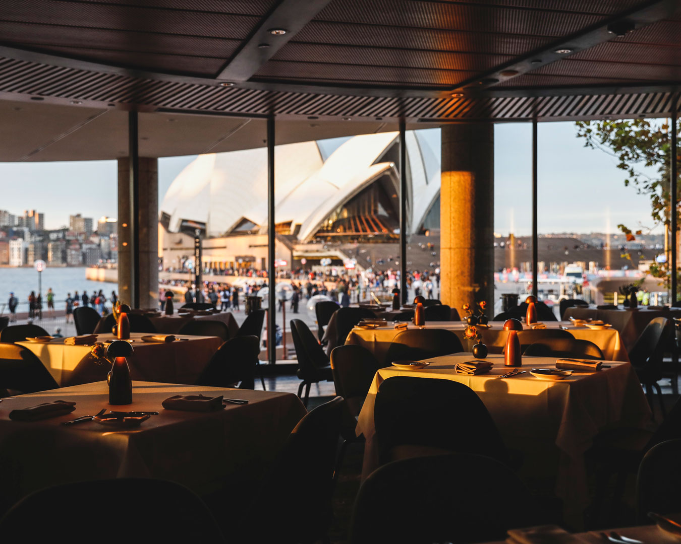 restaurant interior looking out to view of Sydney Opera House