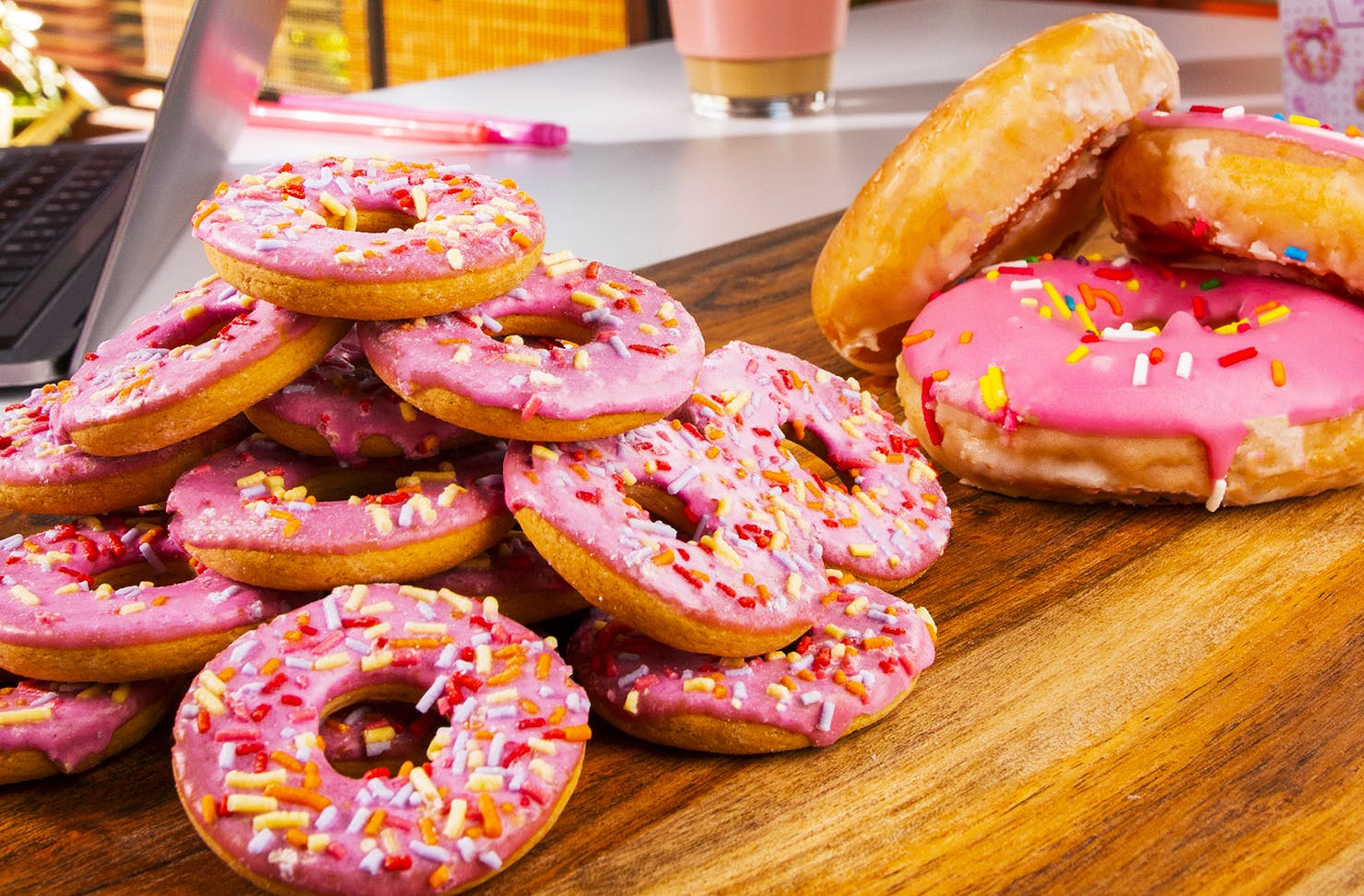TeeVee snacks and Krispy Kreme doughnuts side by side.