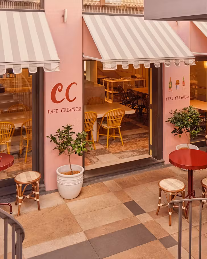 the pink exterior of sydney's cafe cressida in woollahra
