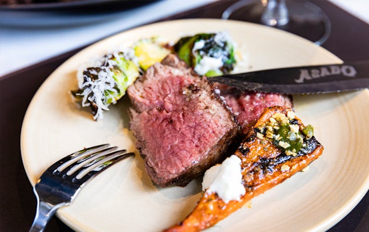 A slice of medium-rare steak at one of the best Southbank restaurants. 