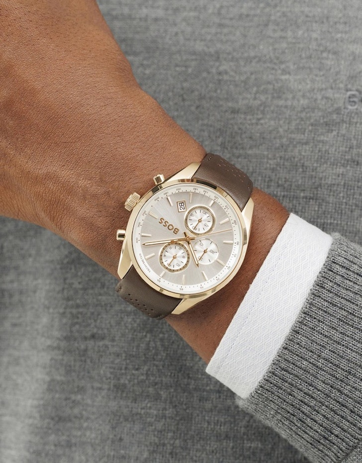 BOSS Grand Prix 44 Leather Dial Watch in White