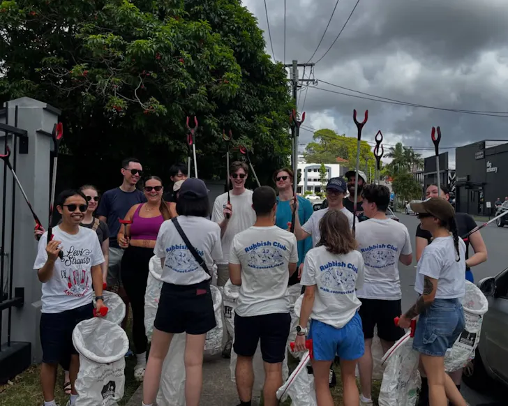 Group in front of bin