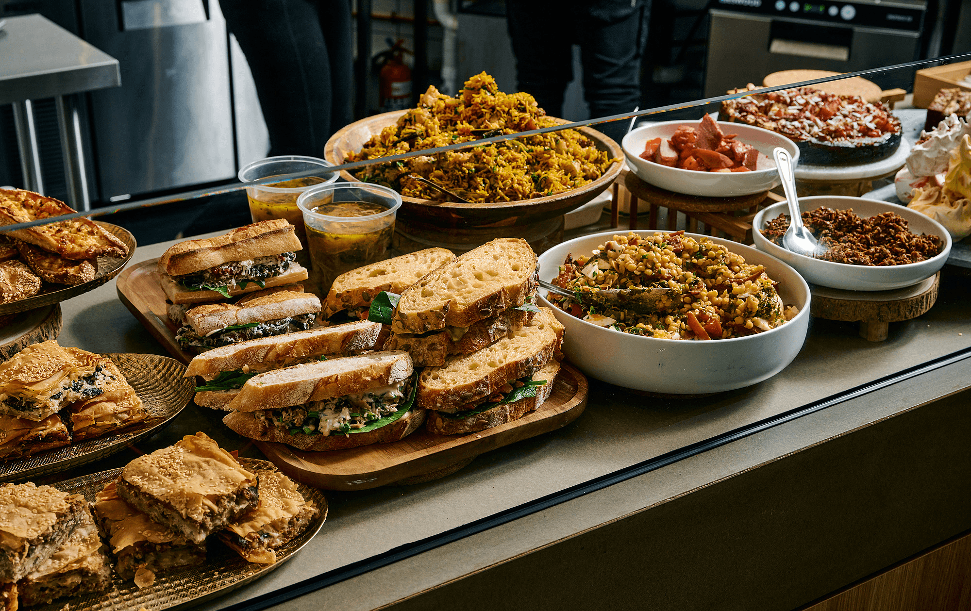 A selection of salads and sandwiches at a lunch Melbourne spot. 