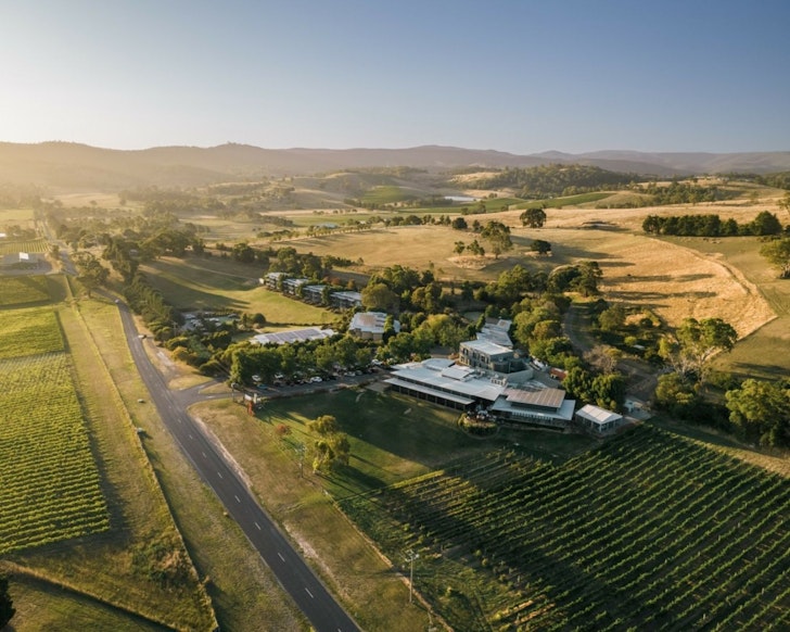 An aerial view of Balgownie Estate one of the best winery stays Victoria