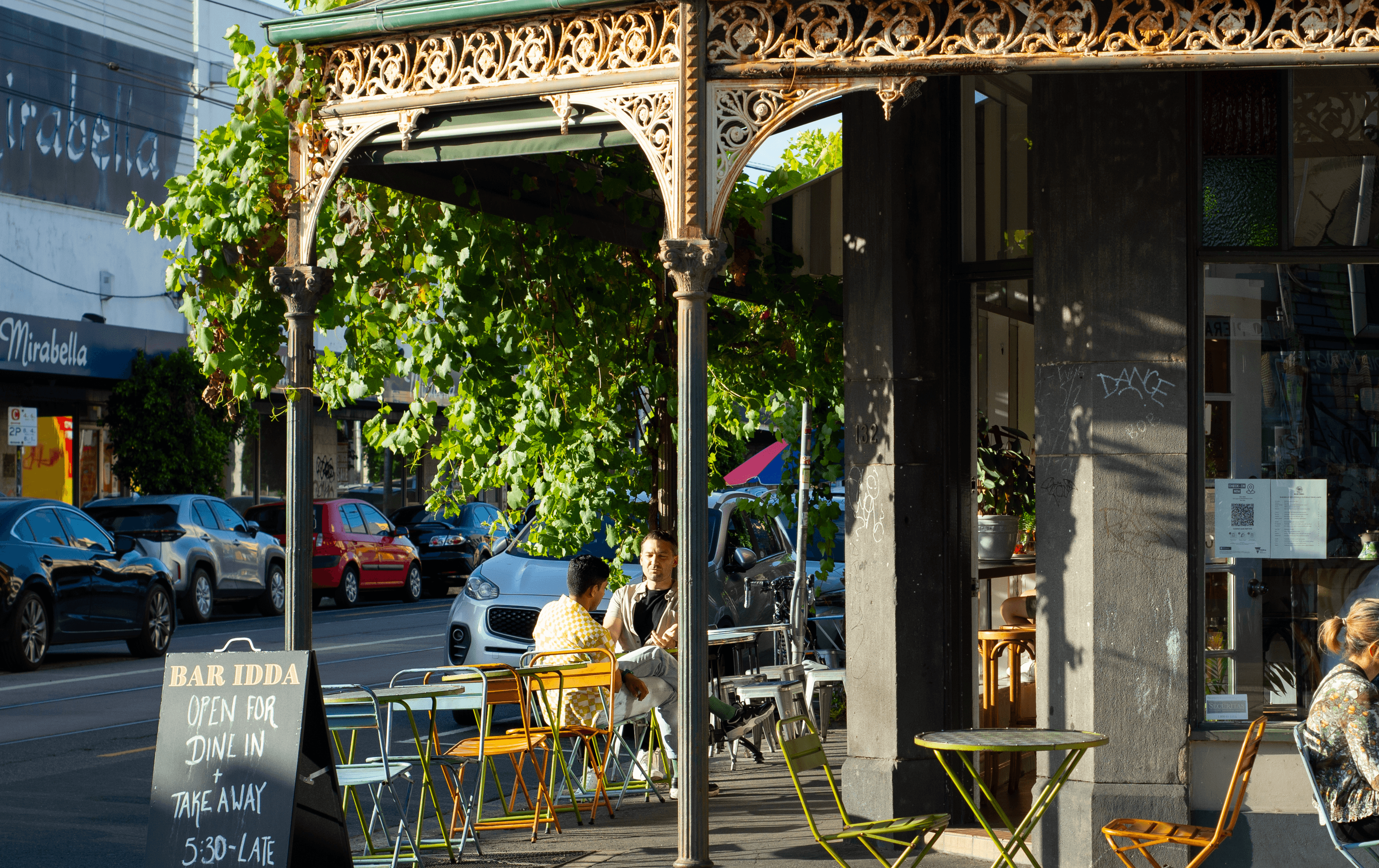 The leafy corner of an Italian restaurant, Bar Idda.