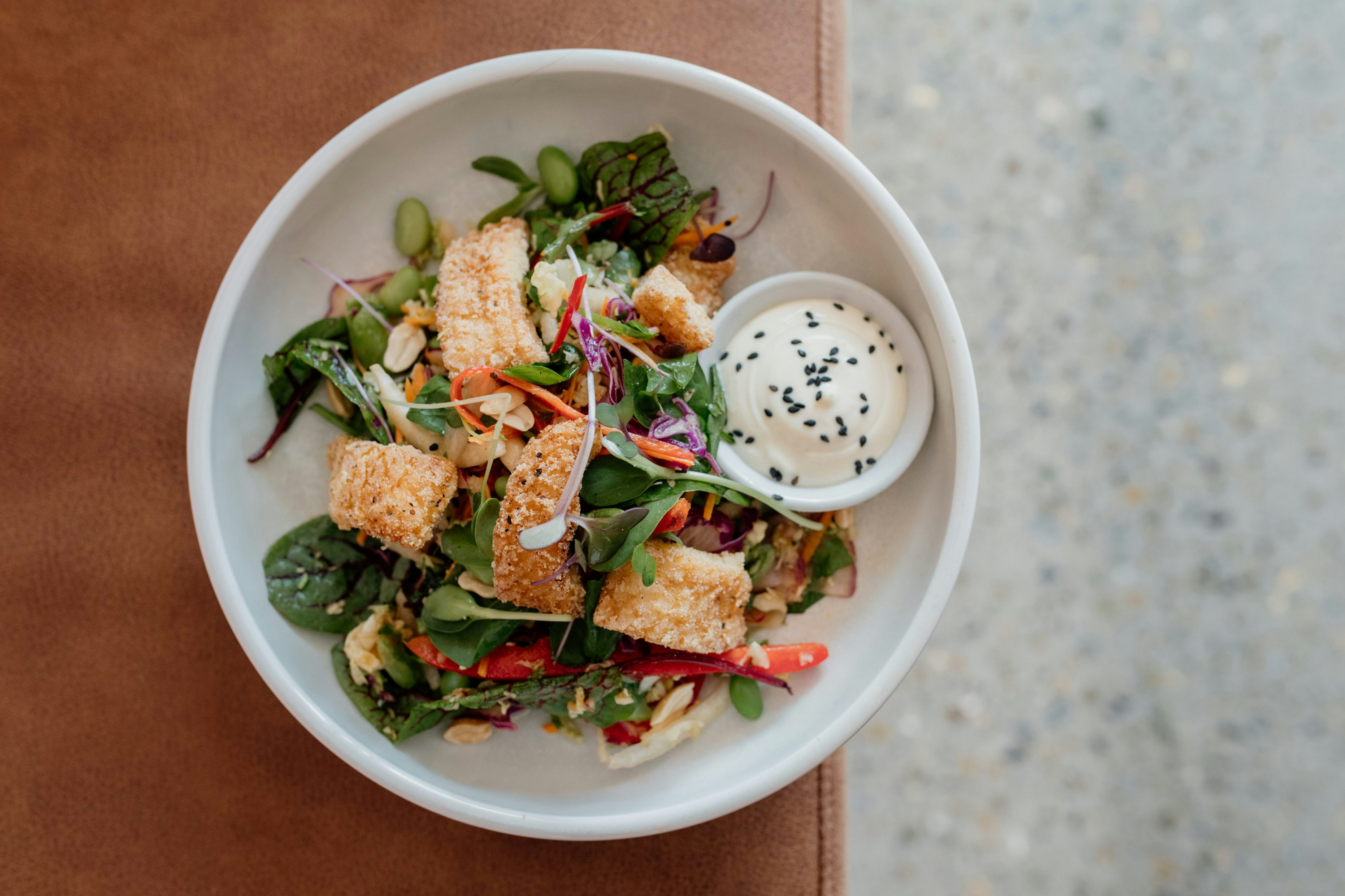 a close up of a crispy squid salad