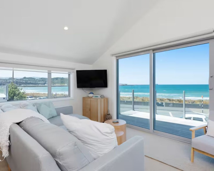The sea view from the living space at Beach Haven on Lyall Bay Parade one of the best Wellington Airbnbs