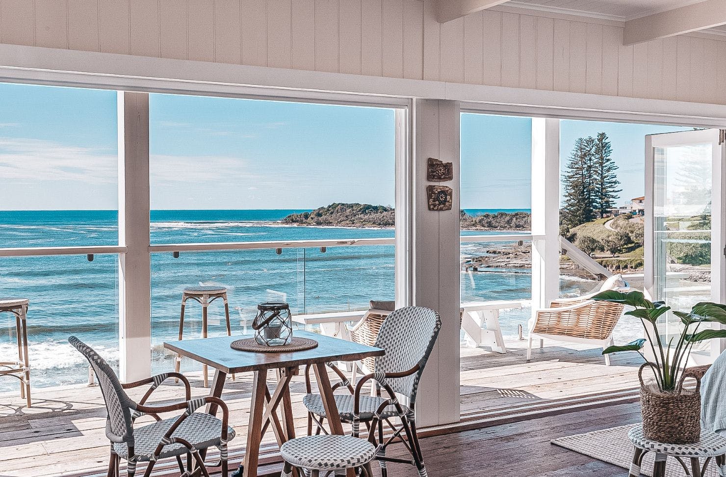 The ocean view from the living space at Beach House Studio one of the best Yamba Airbnbs