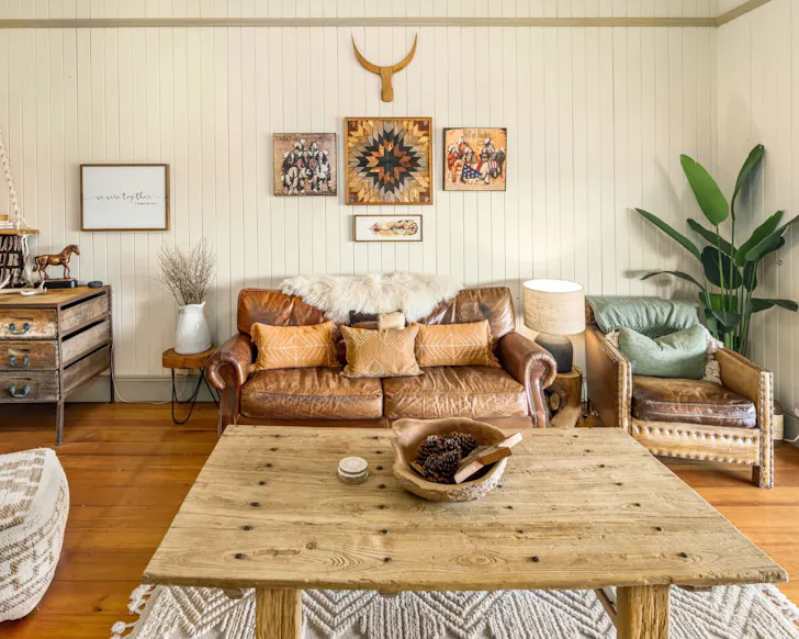 The lounge at Beam Creek Cottage best winter cabins near Brisbane