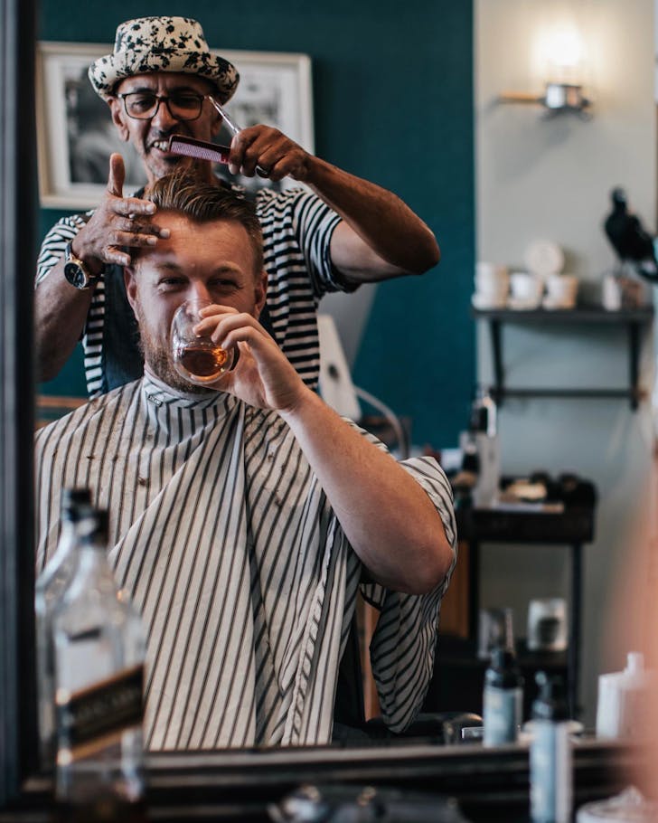 A very happy customer at Bespoke Barbers and Vintage, one of Auckland's best barbershops. 