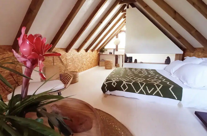 The bedroom at Whale Fare, one of the best Airbnbs in Tahiti