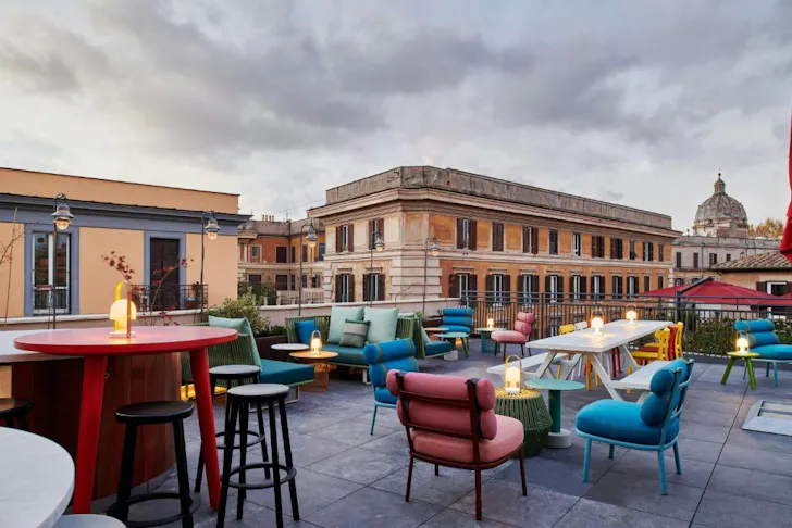 Best affordable hotels in Rome at citizenM with colourful rooftop terrace and city views